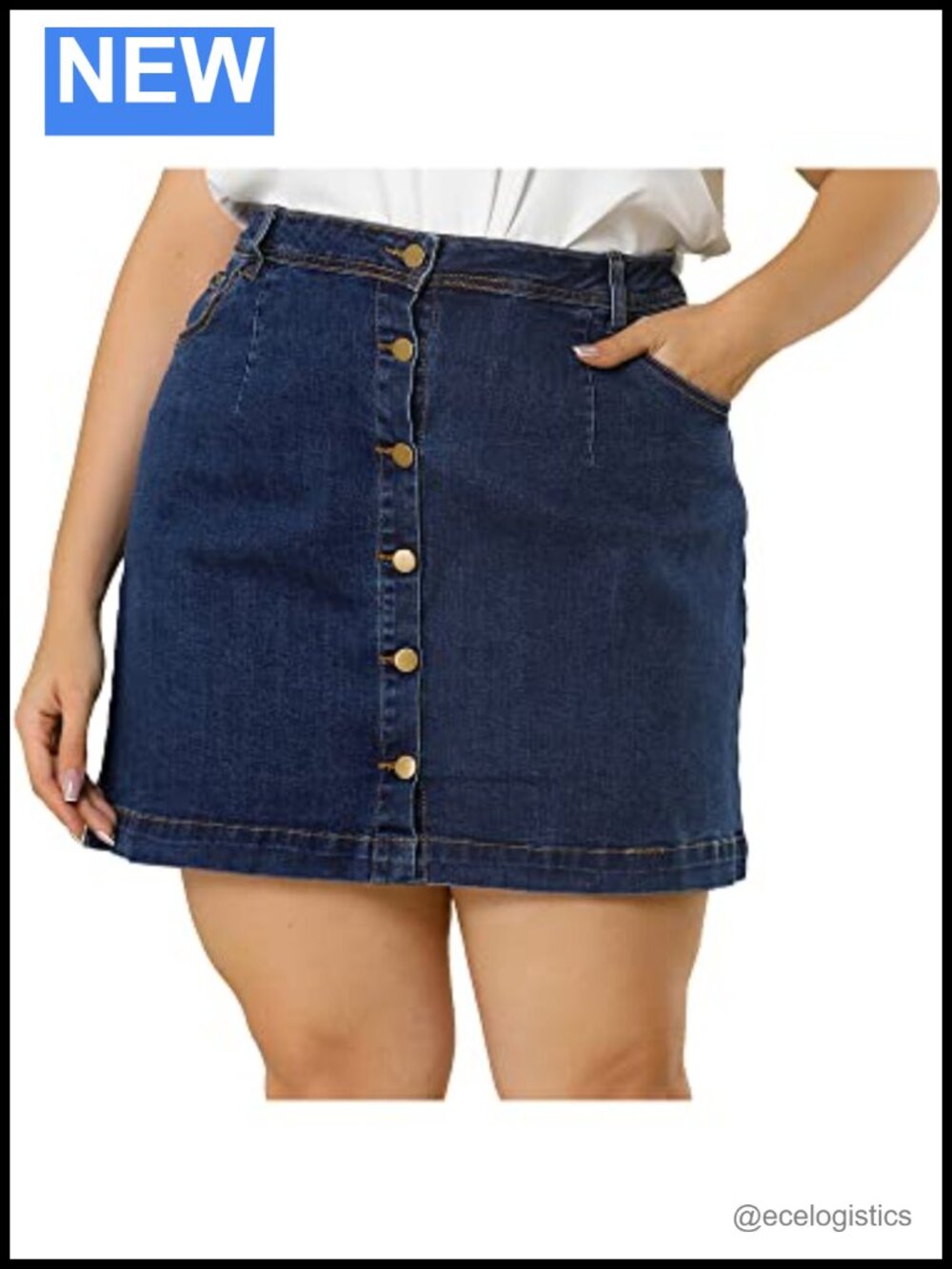 Women Plus Size Denim Mini Skirt with Side Pockets Bodycon Button High Rise